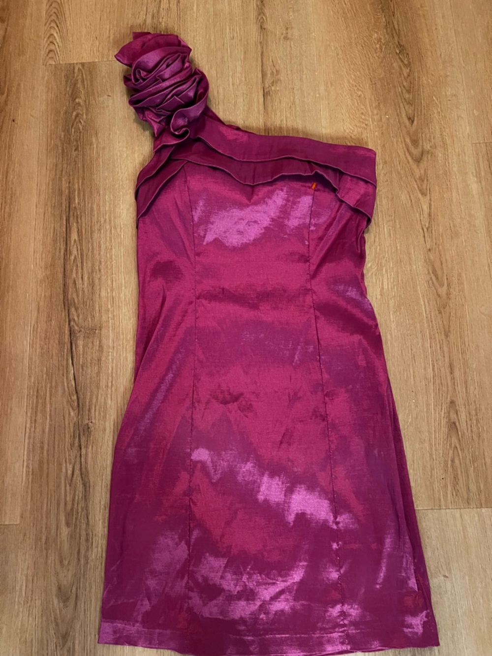 One-Shoulder Fuchsia Cocktail Dress with Rosette (Prom, Wedding)